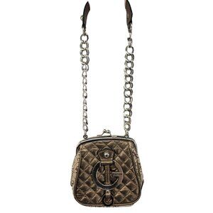 Guess Y2K Mini Quilted Shoulder Bag Signature Logo Bronze Silver